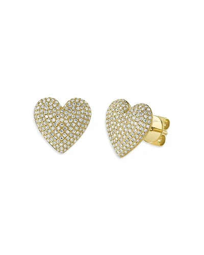 14K Yellow Gold Kate Diamond Pavé Heart Stud Earrings, 0.62 tcw