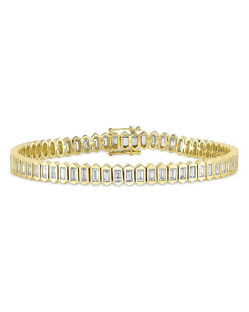 Shy Creation 14k Yellow Gold Bailey Diamond Baguette Tennis Bracelet