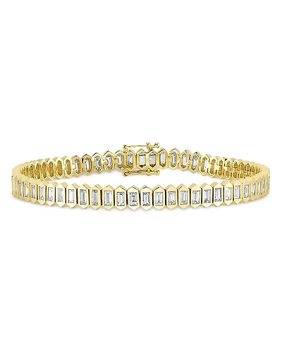 Shy Creation 14k Yellow Gold Bailey Diamond Baguette Tennis Bracelet