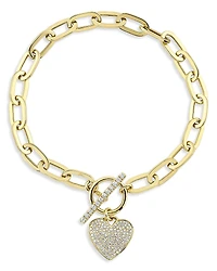 Shy Creation 14K Gold Colette Diamond Heart Charm Paperclip Link Bracelet