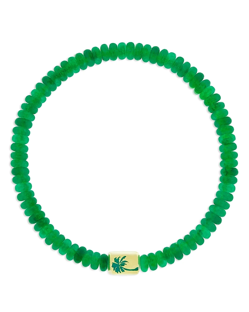 Luis Morais Men's 14K Yellow Gold Palm Tree Ingot Green Jade Bead Bracelet