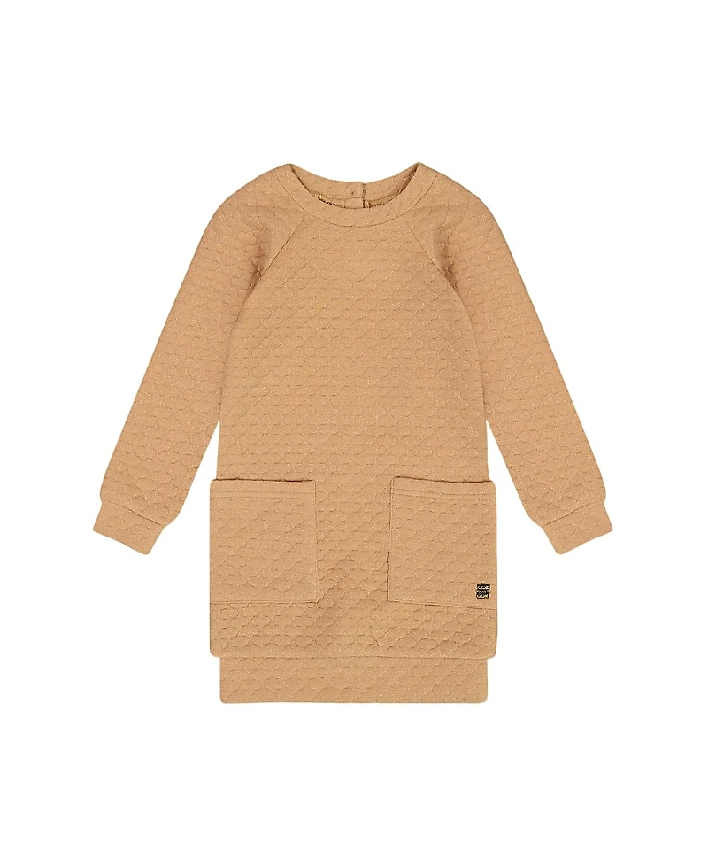 Deux par Girls' Long Sleeve Shiny Quilted Dress with Pocket Golden Brown - Little Kid