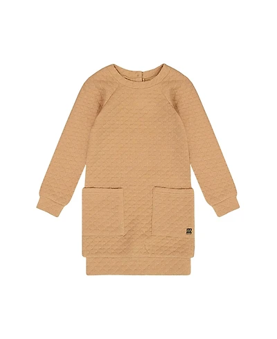 Deux par Girls' Long Sleeve Shiny Quilted Dress with Pocket Golden Brown - Little Kid