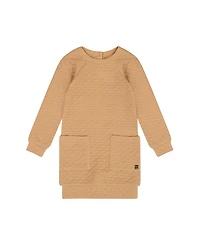 Deux par Girls' Long Sleeve Shiny Quilted Dress with Pocket Golden Brown - Little Kid