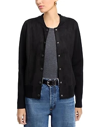 Faux Suede Snap Front Bomber Jacket
