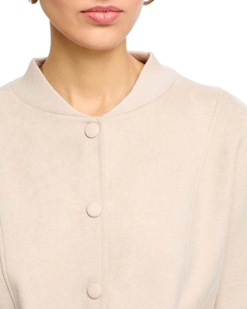 Faux Suede Snap Closure Bomber Jacket