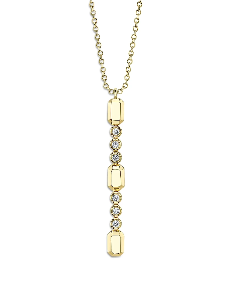 Shy Creation 14K Yellow Gold Bailey Diamond Bezel & Geometric Link Vertical Bar Pendant Necklace, 18