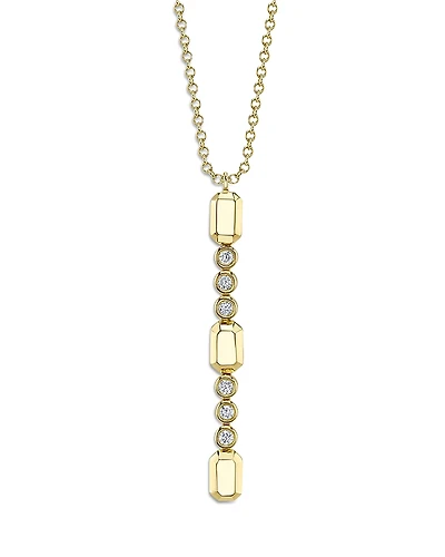 Shy Creation 14K Yellow Gold Bailey Diamond Bezel & Geometric Link Vertical Bar Pendant Necklace, 18