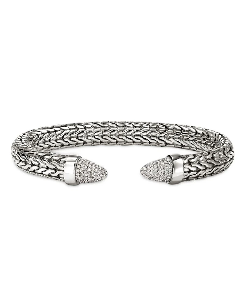 Sterling Silver Spear Diamond Pavé Flex Cuff Bracelet