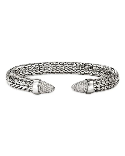 Sterling Silver Spear Diamond Pavé Flex Cuff Bracelet