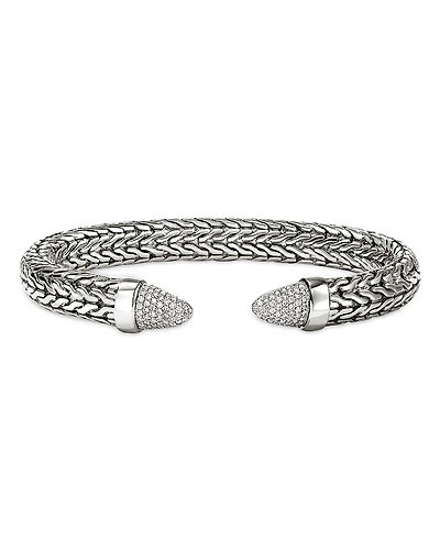 John Hardy Sterling Silver Spear Diamond Pave Flex Cuff Bracelet