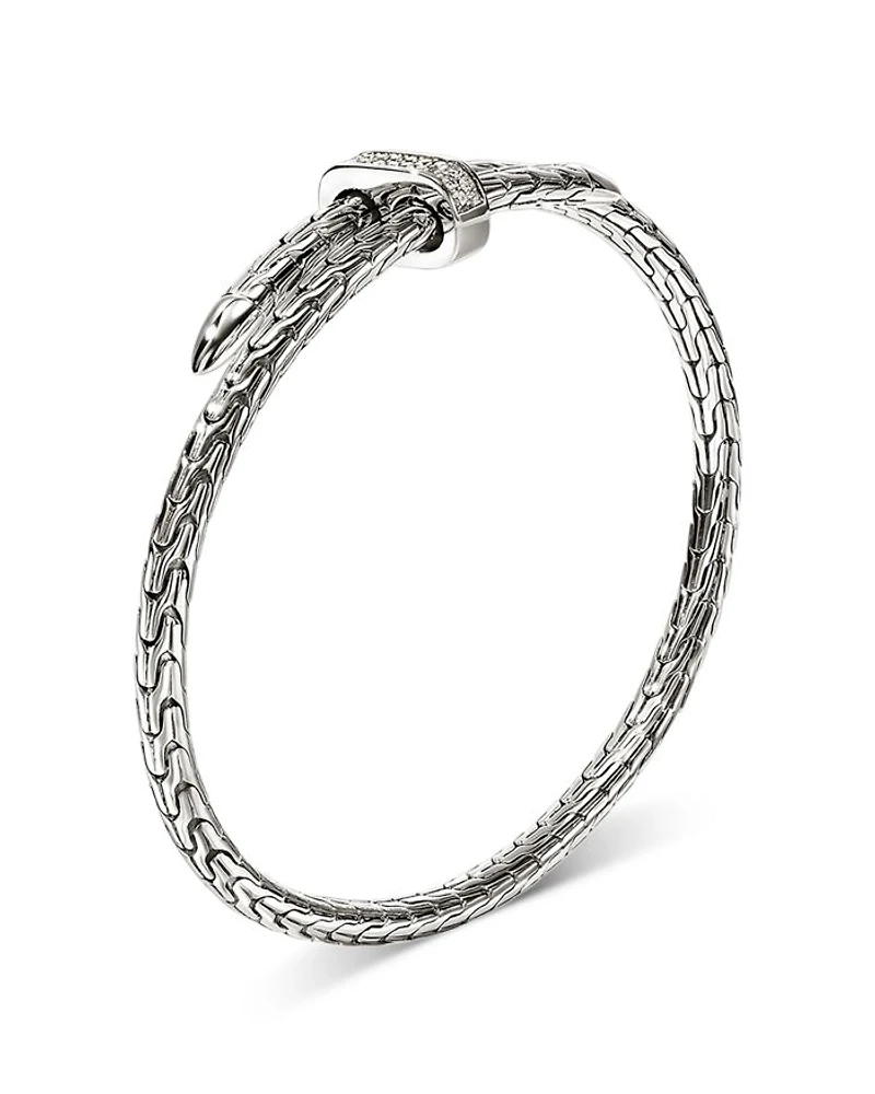 Sterling Silver Spear Diamond Pavé Flex Bypass Cuff Bracelet