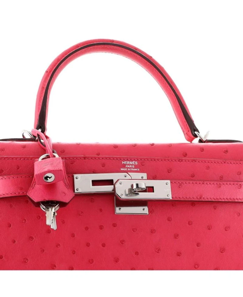 Pre-Owned HERMES Pre-Owned Hermes Kelly 28 Handbag Pink Ostrich with Palladium Hardware