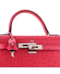 Pre-Owned HERMES Pre-Owned Hermes Kelly 28 Handbag Pink Ostrich with Palladium Hardware