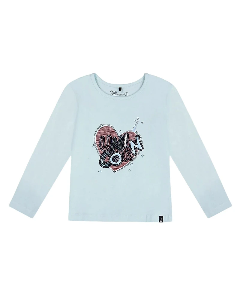 Deux par Deux Girls' Organic Cotton T-Shirt with Print Light Blue - Big Kid