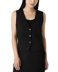 Eileen Fisher Silk Georgette Crepe V Neck Short Silk Vest