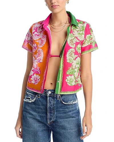 Farm Rio Floral Mixed Scarves Shirt