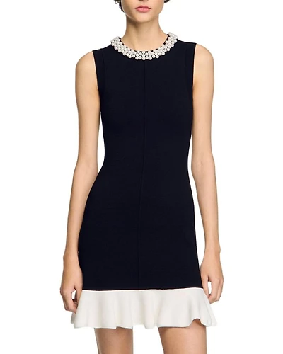 Short Knit Dress with Beaded Neck