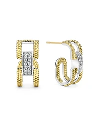 18K Yellow Gold & Sterling Silver Caviar Lux Clip Diamond Pavé Hoop Earrings - Exclusive