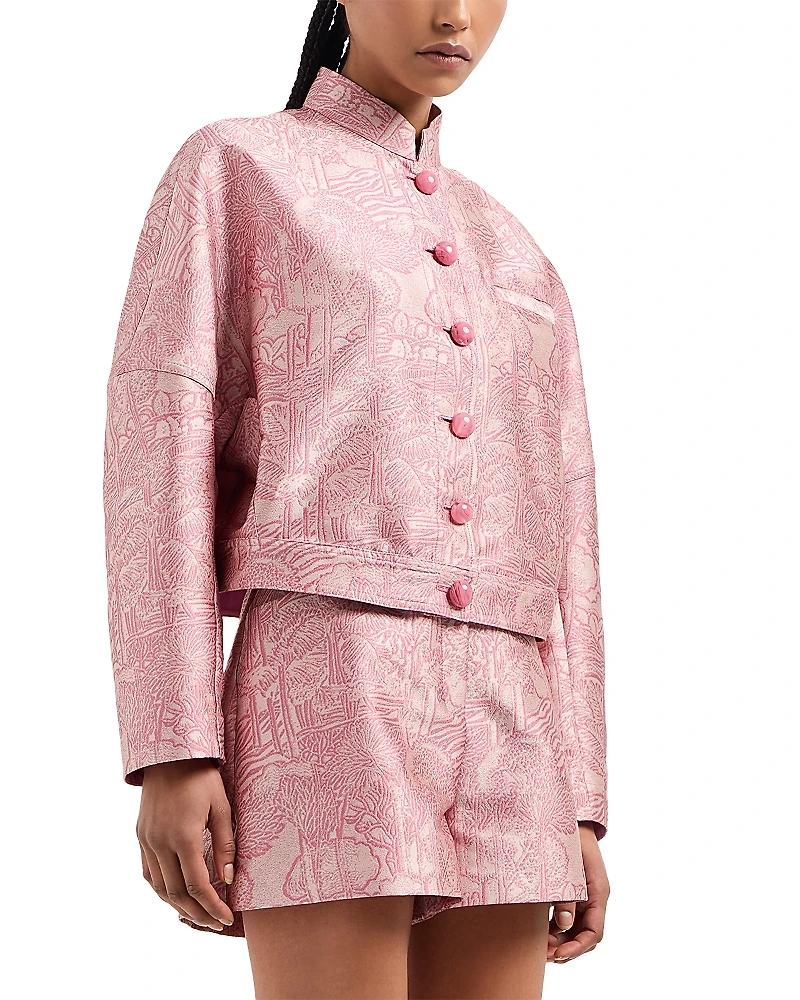 Emporio Armani Landscape Tonal Print Shiny Jacquard Shorts