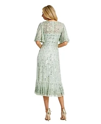 Sequined Flounce Sleeve Midi Dress