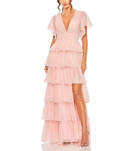 Flutter Sleeve Ruffle Tiered Gown