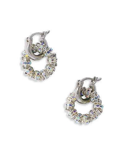 Pearl Octopuss. y Tiny Creoles Crystal Circle Charm Hoop Earrings