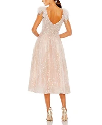 Embroidered Sleeveless Feather Detail Midi Dress