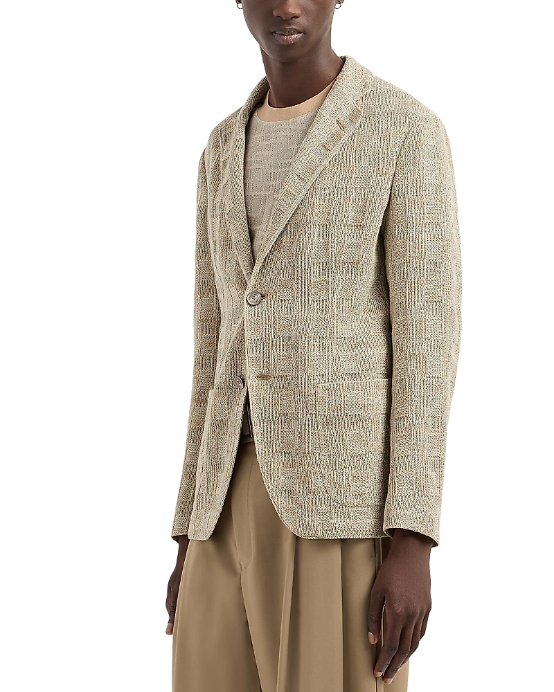 Emporio Armani Regular Fit Knit Window Pane Cotton Blazer