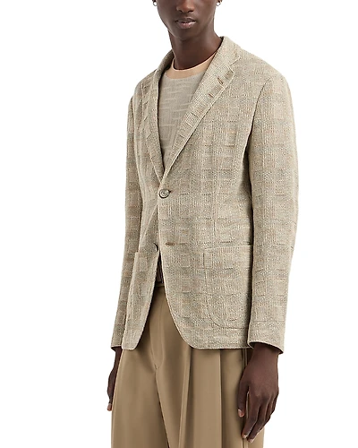 Emporio Armani Regular Fit Knit Window Pane Cotton Blazer
