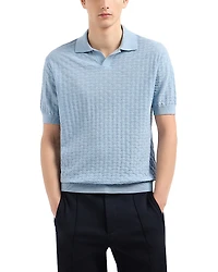 Emporio Armani Short Sleeved Knitted Wool Basketweave Pullover Polo Sweater