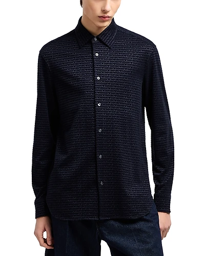 Emporio Armani Allover Logo Regular Fit Button Down Shirt