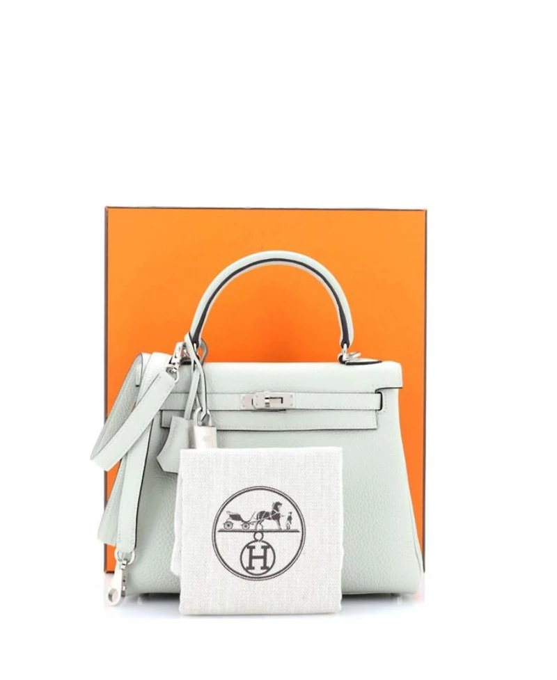 Kelly 25 Handbag Grey Clemence with Palladium Hardware