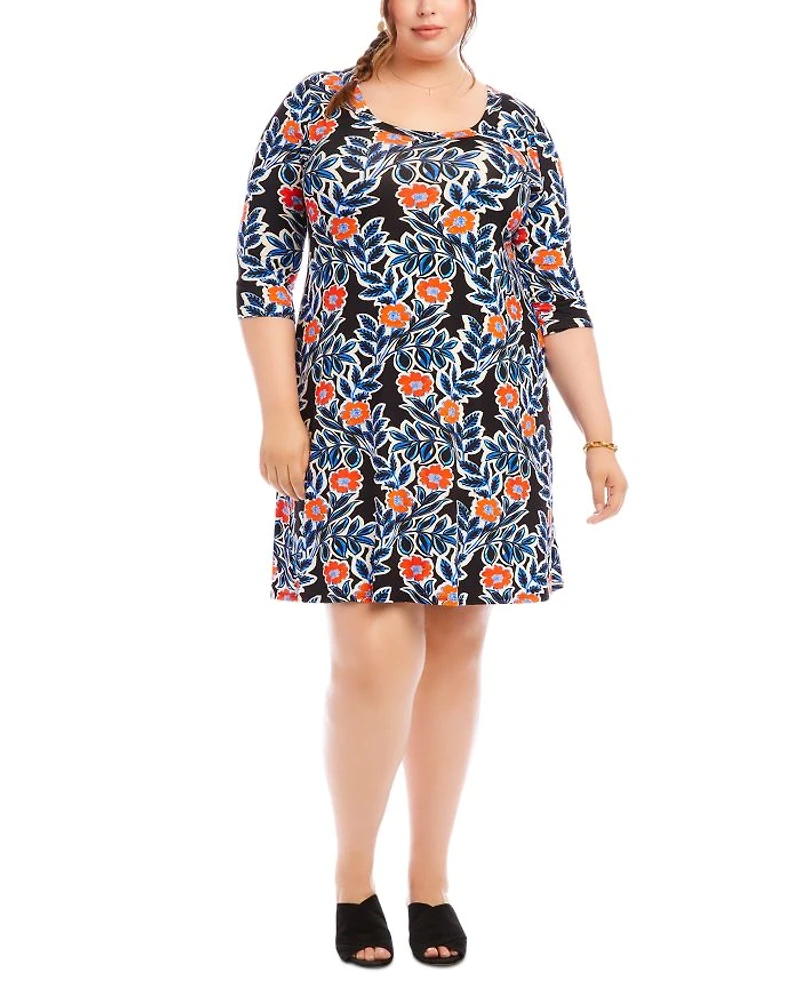 Plus Three Quarter Sleeve A Line Dress