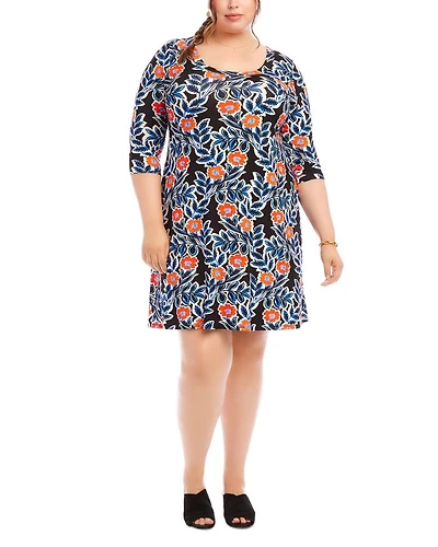 Plus Three Quarter Sleeve A Line Dress