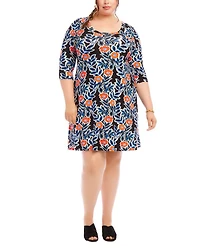 Plus Three Quarter Sleeve A Line Dress