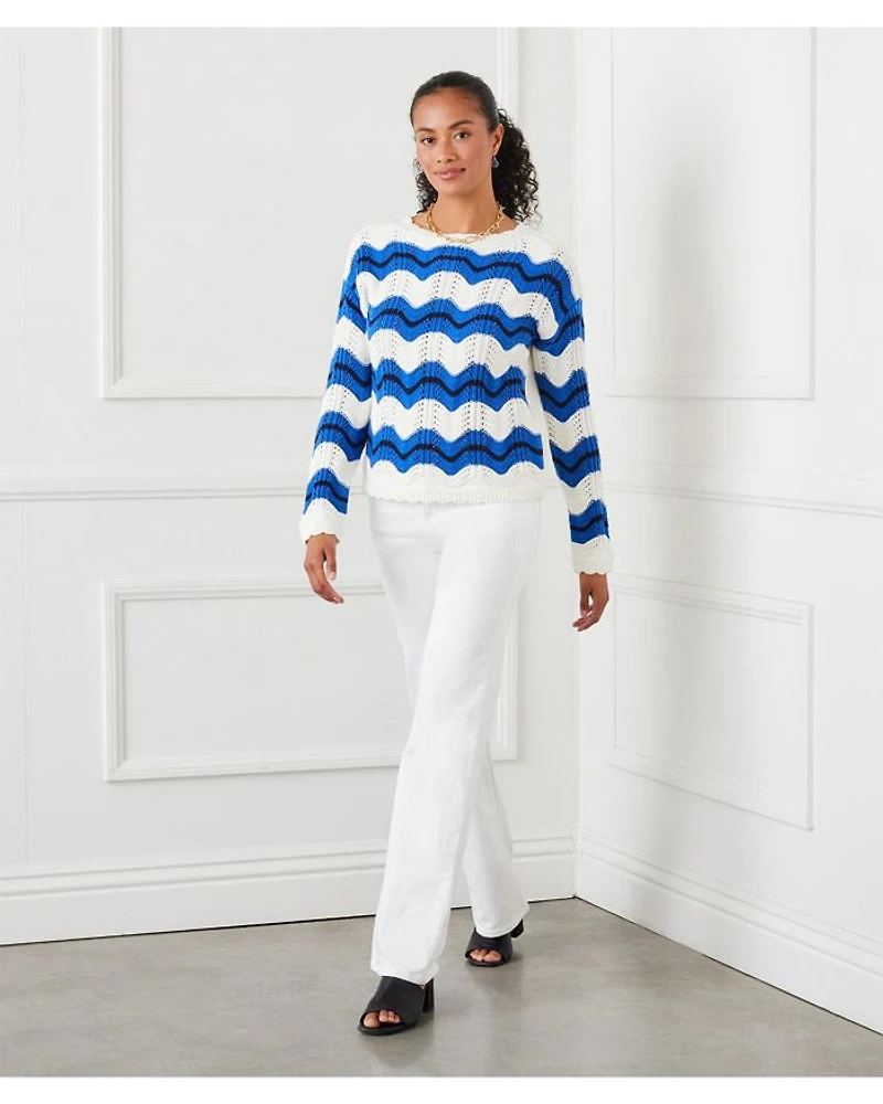 Pointelle Zig Zag Striped Sweater