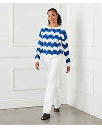 Pointelle Zig Zag Striped Sweater