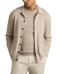 Reiss Saint Long Sleeve Fine Rib Button Up Cardigan