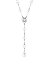 Ariana Grande Imitation Pearl & Crystal Heart Y Necklace, 14.875-17.75"