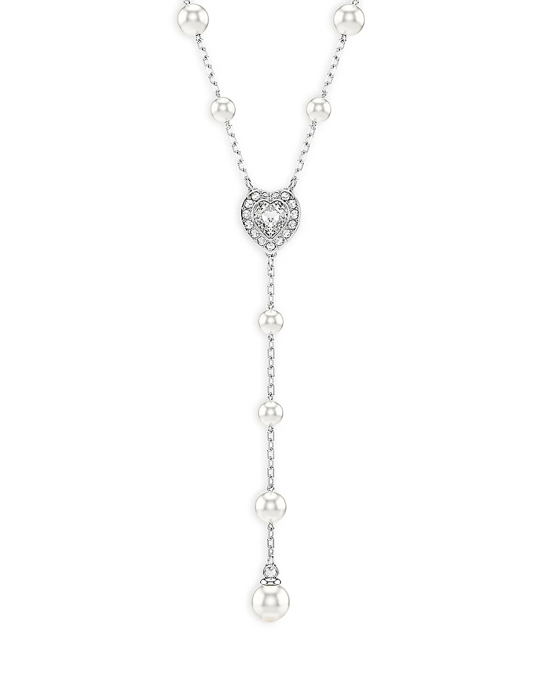 Swarovski Ariana Grande Imitation Pearl & Crystal Heart Y Necklace, 14.875-18.875