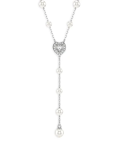 Swarovski Ariana Grande Imitation Pearl & Crystal Heart Y Necklace, 14.875-18.875