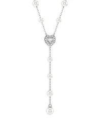 Swarovski Ariana Grande Imitation Pearl & Crystal Heart Y Necklace, 14.875-18.875