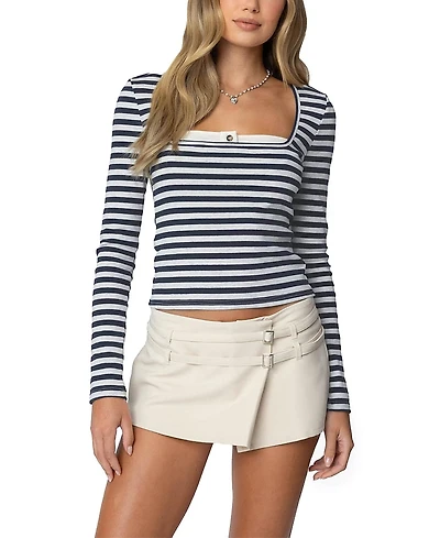 Edikted Buttoned Up Layered Striped Top