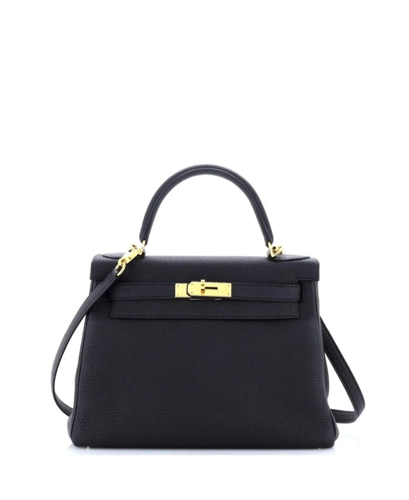Kelly Handbag Black Togo with Gold Hardware