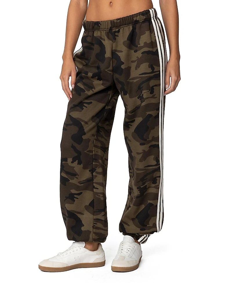 Edikted Camo Contast Striped Sweatpants