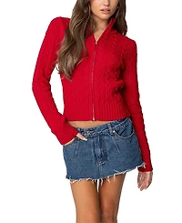 Edikted Ryn Zip Up Cable Knit Cardigan