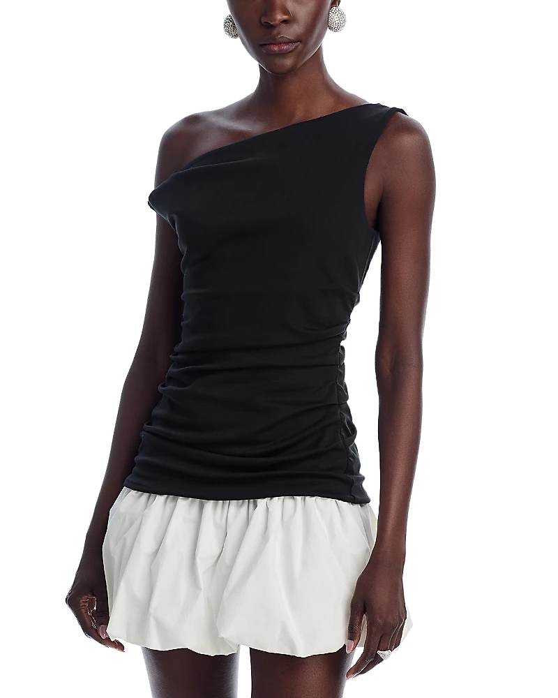 Line & Dot Wesley Mixed Media Bubble Hem Mini Dress