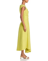 Silk Linen Drape Front Asymmetric Dress