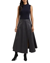 Ted Baker Mixed Media Faux Leather Skirt Midi Dress